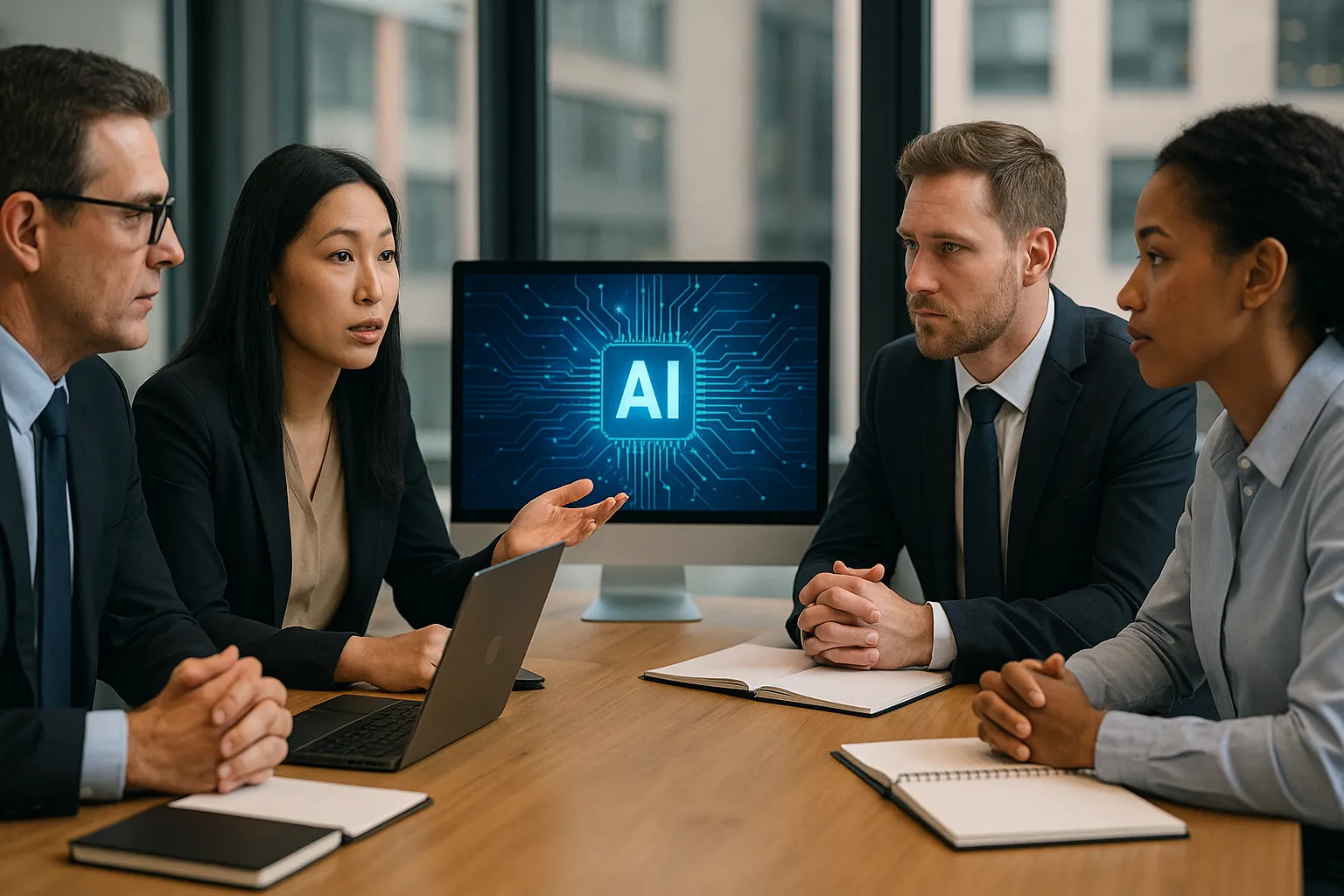 AI 도입을 고려하는 장면. AI 생성 이미지.