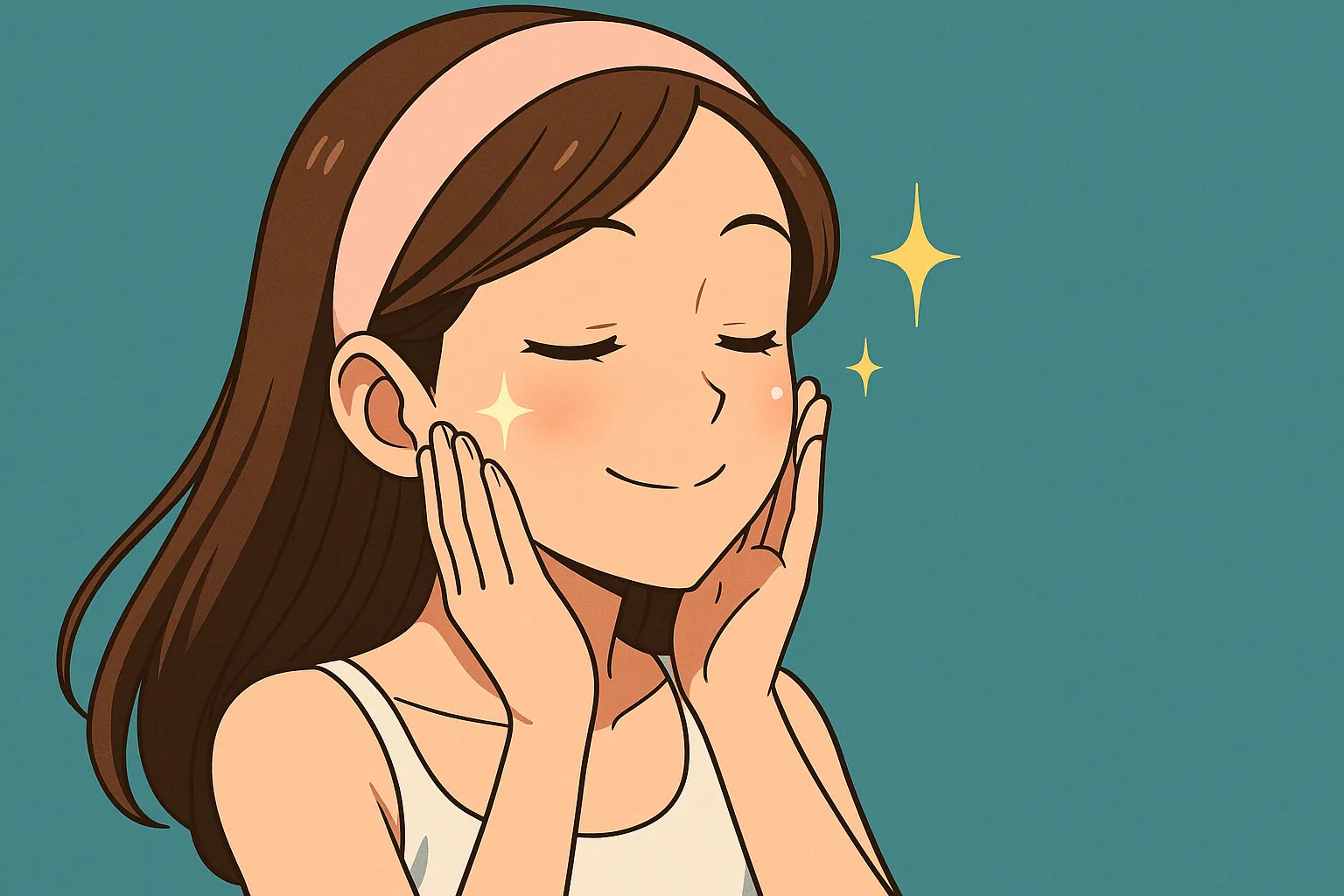 빛나는 피부에 만족하는 이미지. AI 생성 이미지.