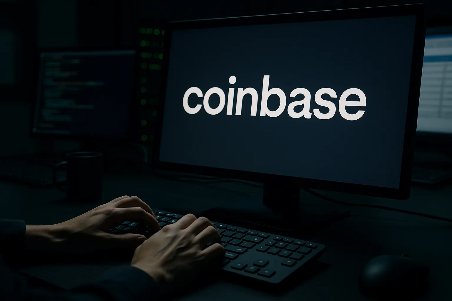 코인베이스 해킹을 표현한 이미지. AI 생성 이미지.