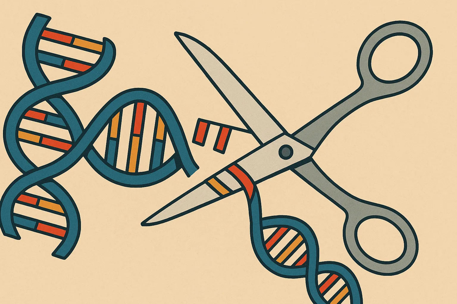 가위로 DNA를 자르는 모습을 표현한 이미지. AI 생성 이미지