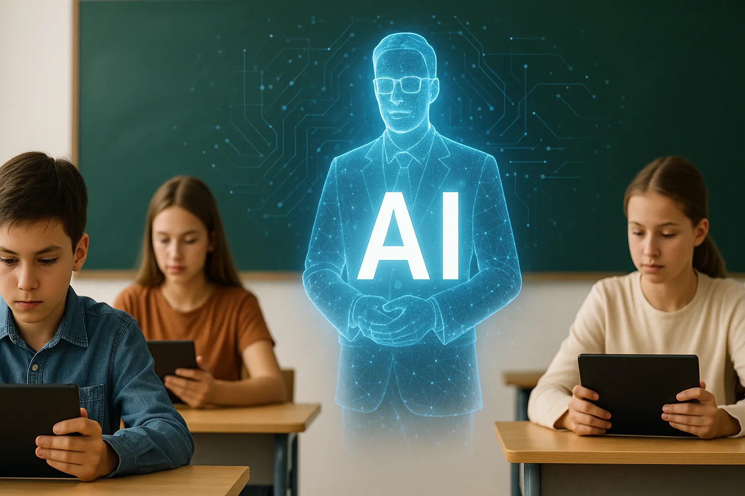 AI가 교육하는 것을 표현한 이미지. AI 생성 이미지.