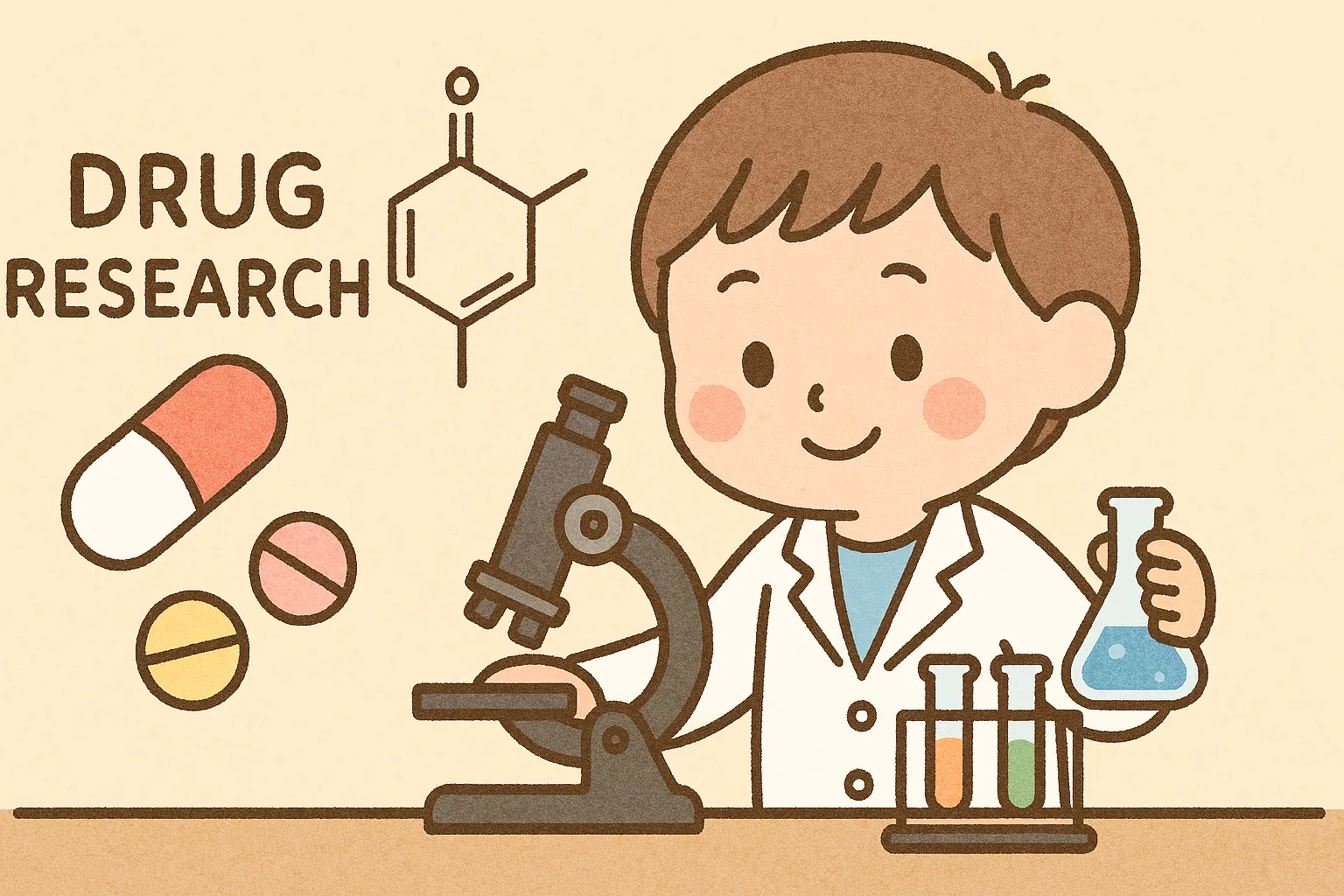 신약 연구를 하는 일러스트 이미지. AI 생성 이미지.