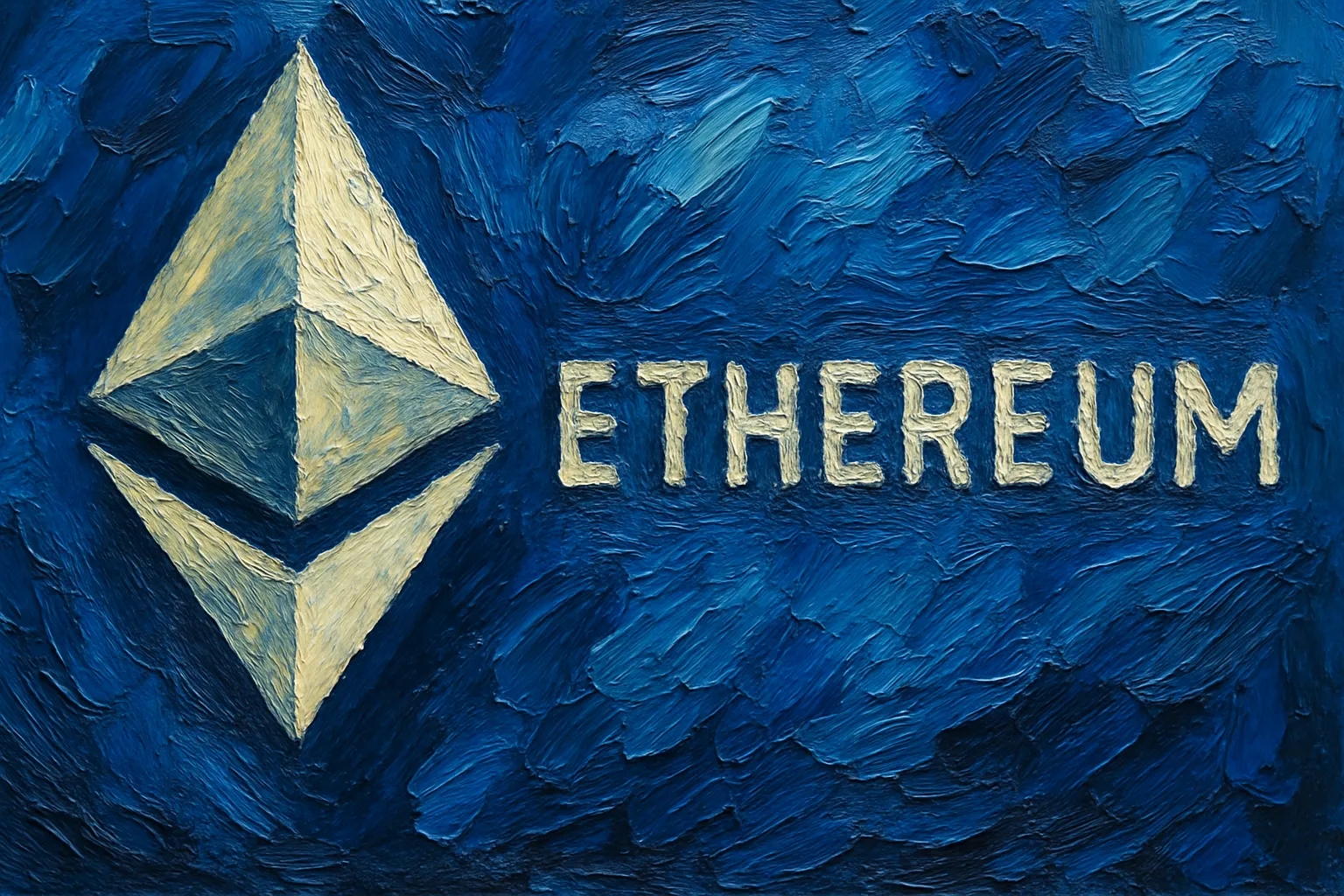 이더리움 로고를 임파스토 기법으로 표현한 이미지. AI 생성 이미지.