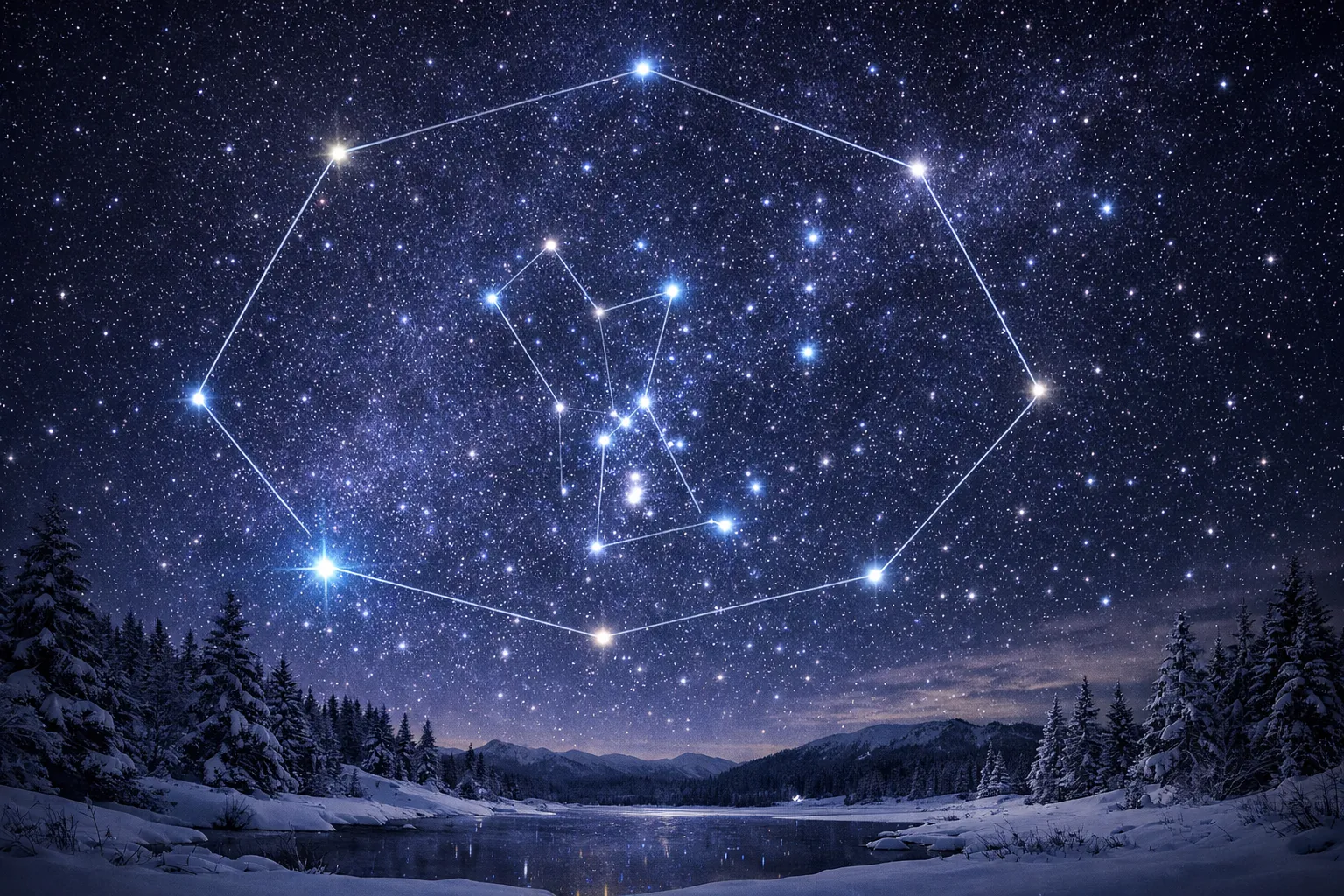 밤하늘의 오리온 자리 이미지. AI 생성 이미지