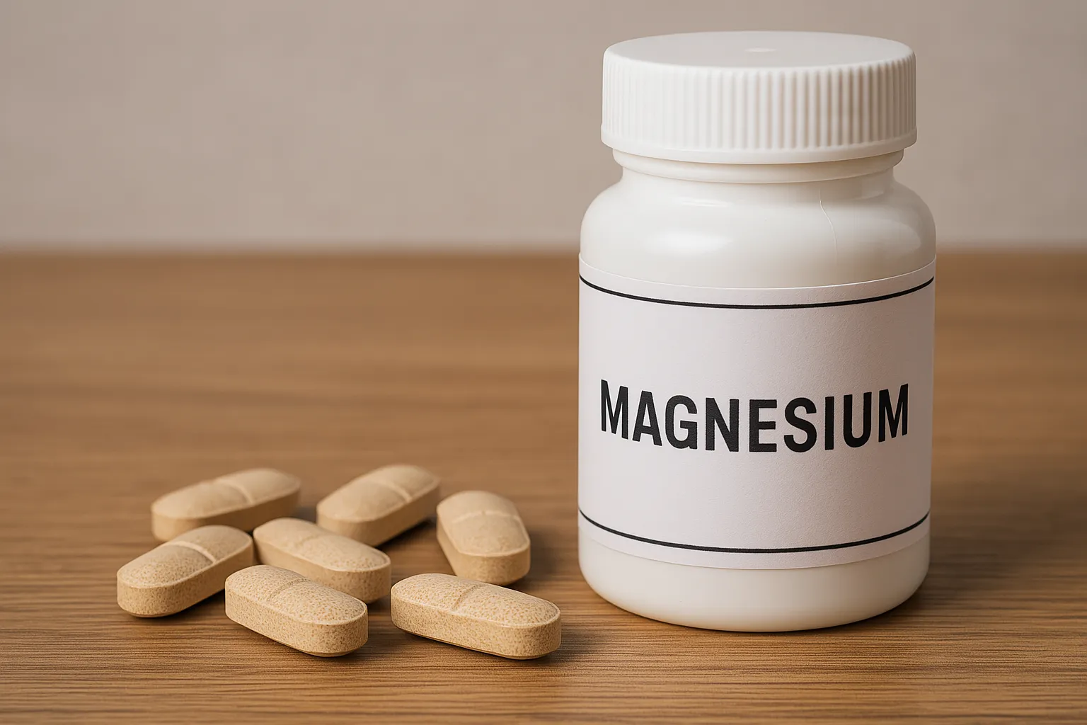 마그네슘 알약과 약통. AI 생성 이미지.
