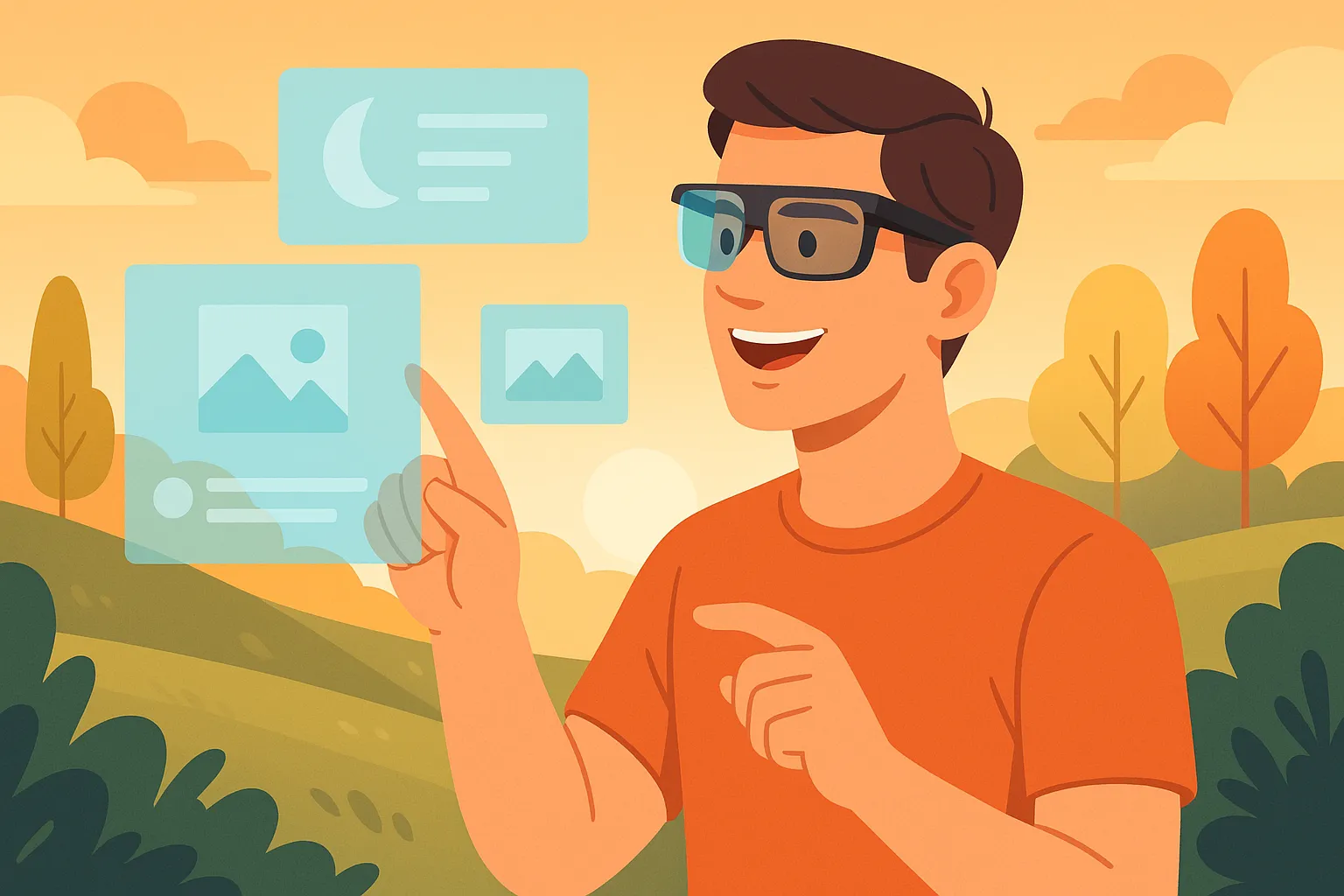 AR 활용하는 일러스트 이미지. AI 생성 이미지.