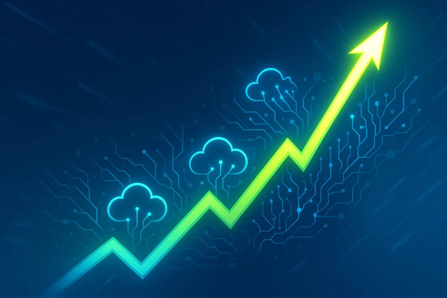 AI와 클라우드 성장으로 주가가 상승하는 모습을 표현한 그래픽 디자인. AI 생성 이미지.