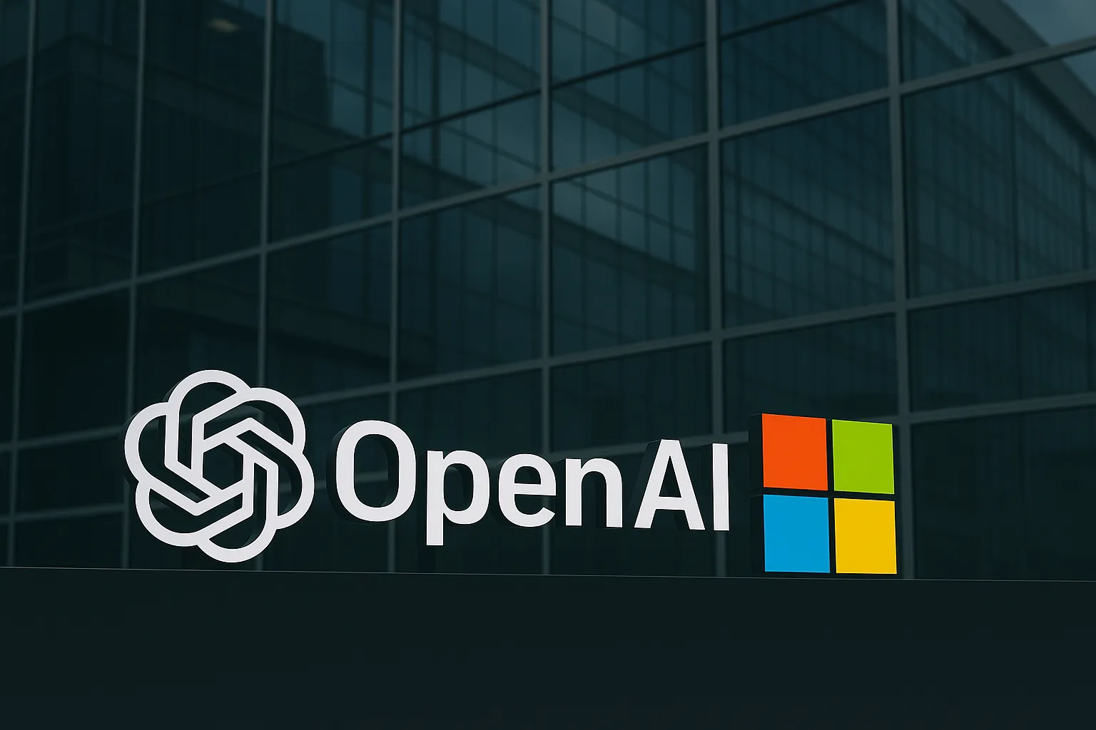 오픈AI와 마이크로소프트가 협력하는 것을 표현한 이미지. AI 생성 이미지.
