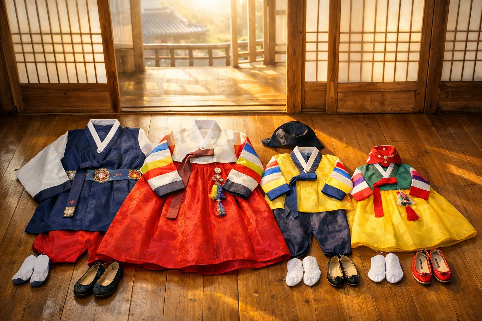 새 한복을 표현한 이미지. AI 생성 이미지.