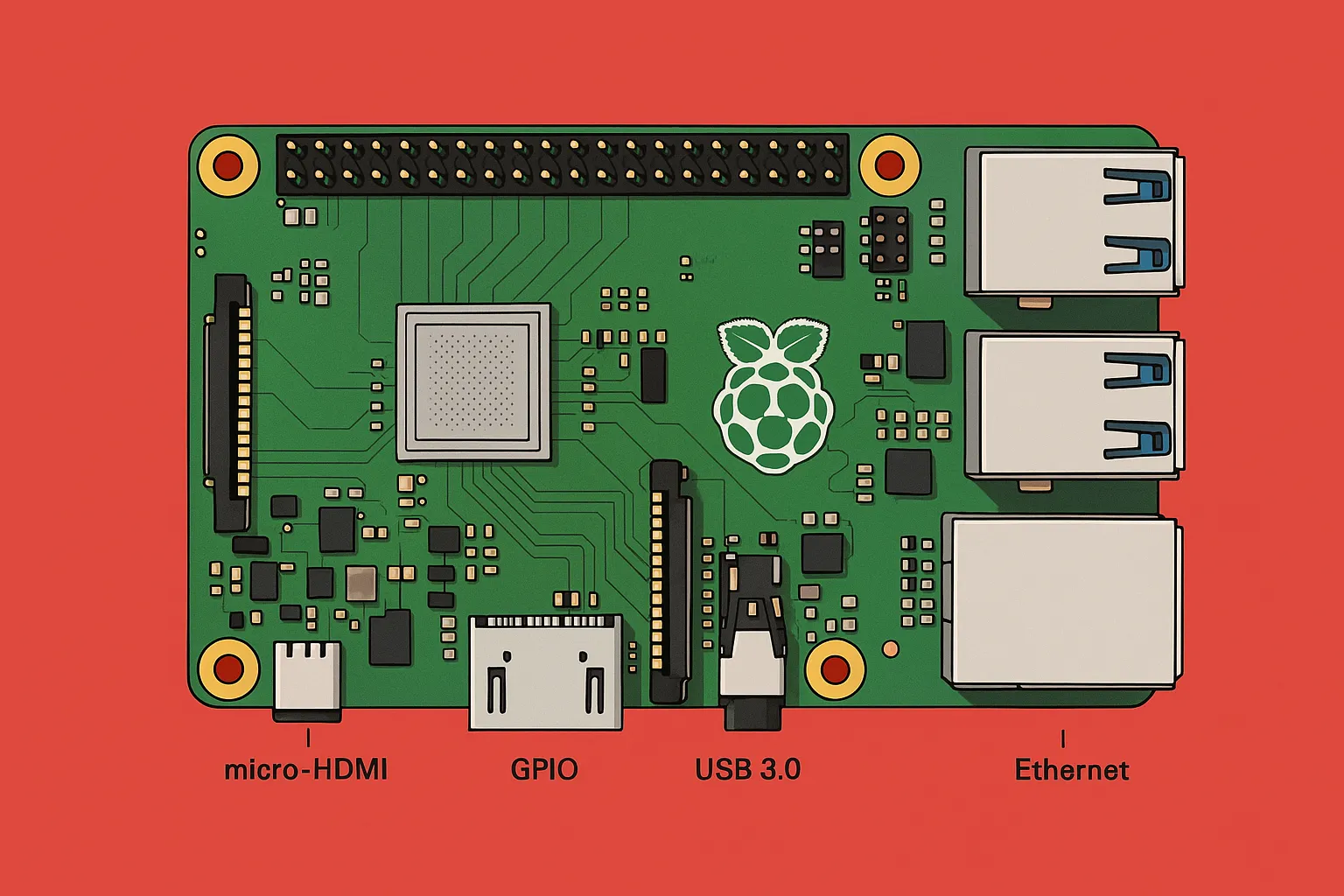 라즈베리 파이의 평면도 이미지. AI 생성 이미지