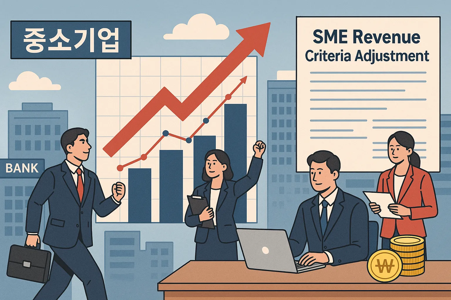 중소기업의 매출 기준 상향을 표현한 이미지. AI 생성 이미지