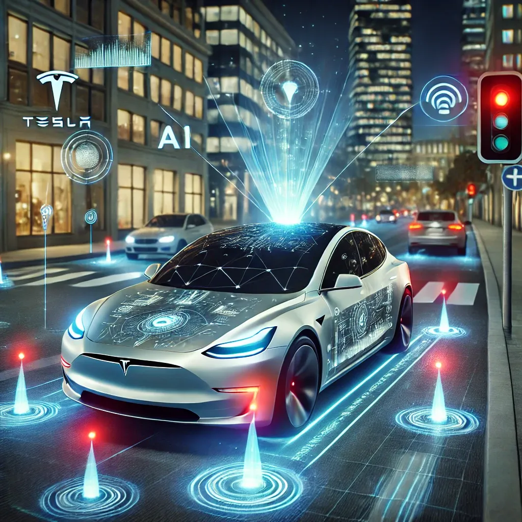 자율주행 테슬라가 도시를 주행하는 모습의 예상 이미지