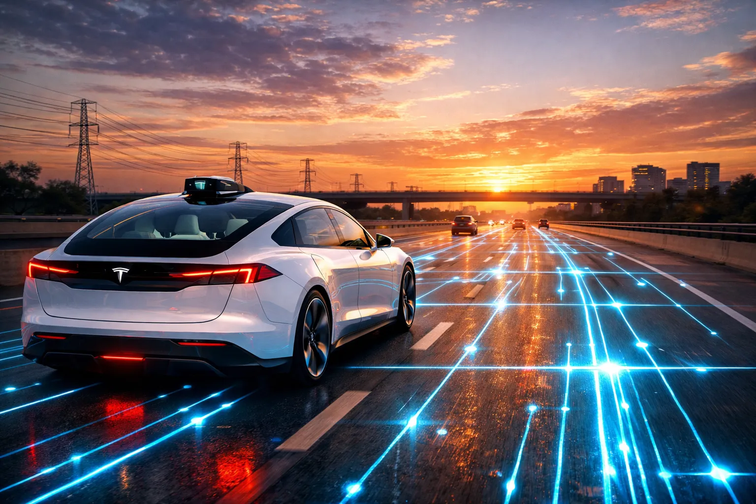 테슬라의 자율 주행 로보택시를 표현한 이미지. AI 생성 이미지