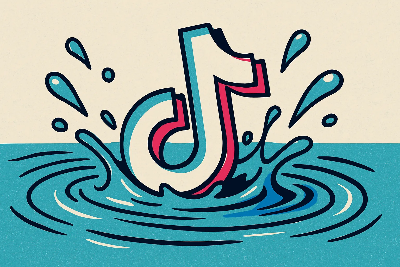 틱톡 로고가 아마존에 빠지는 모습을 표현한 일러스트 이미지. AI 생성 이미지