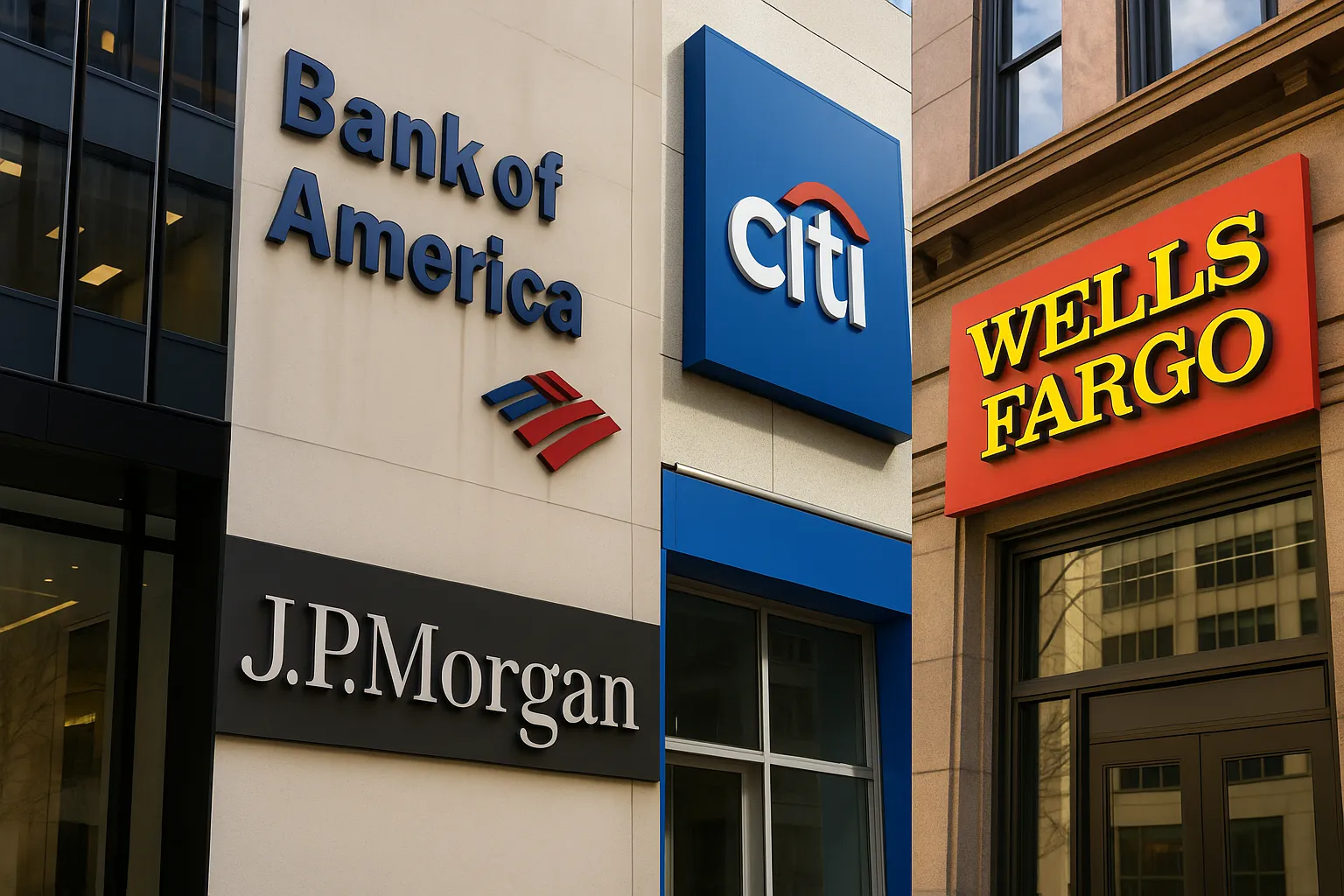 미국의 대형 은행들을 표현한 이미지. AI 생성 이미지.