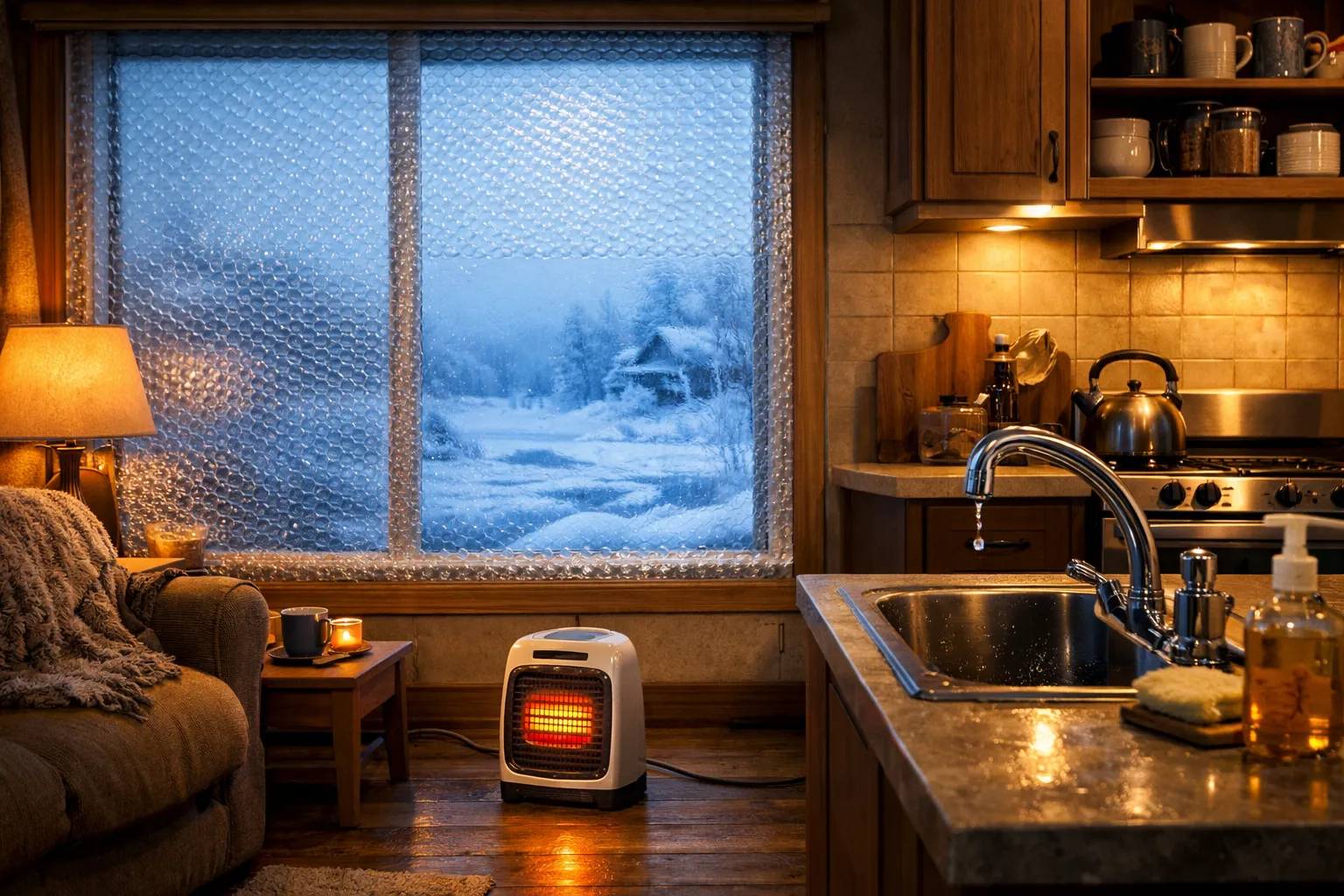 실내에서 한파를 대비하는 모습. AI 이미지