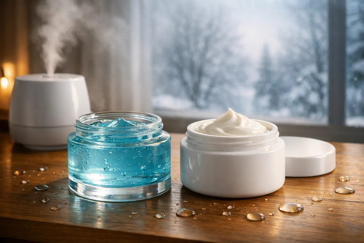 수분크림과 보습크림을 표현한 이미지. AI 생성 이미지.