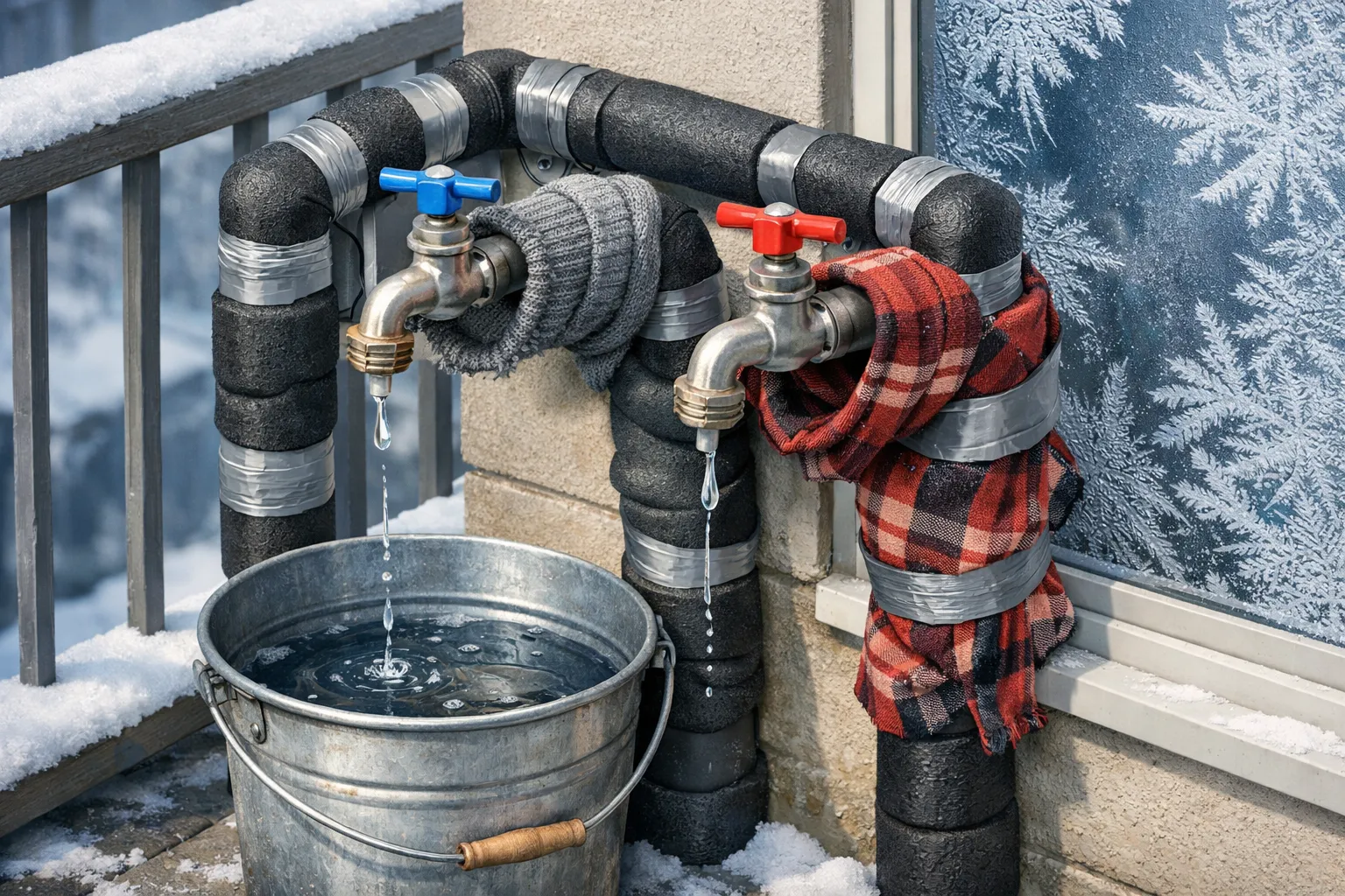 겨울철 수도 동파를 막기 위해 보온재를 추가한 이미지. AI 생성 이미지
