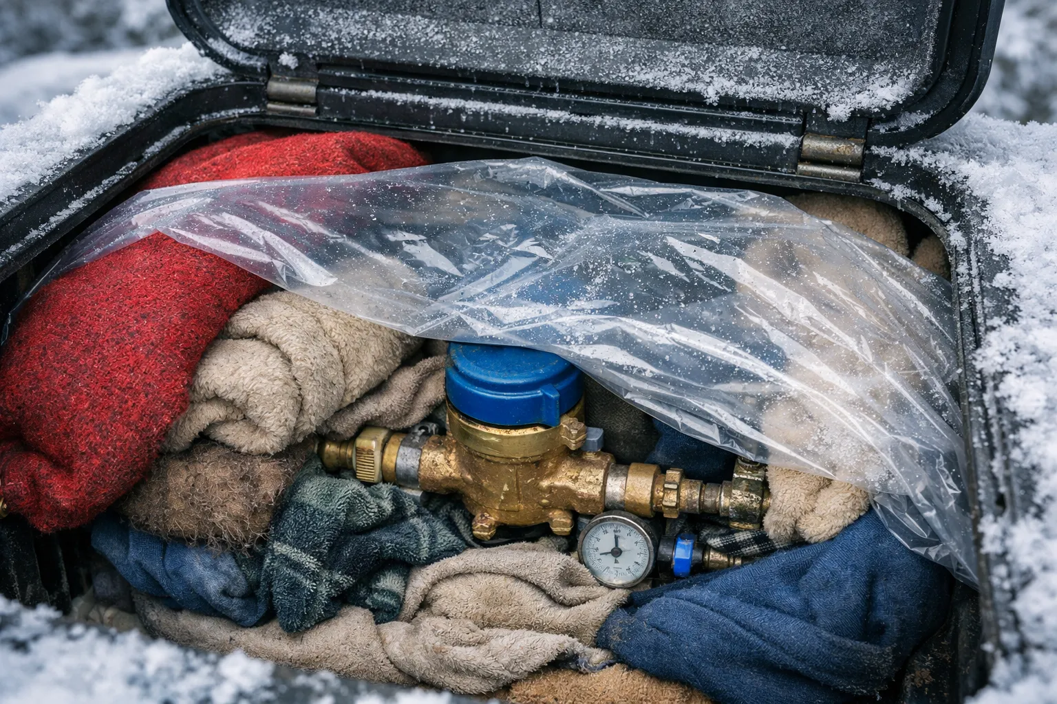 수도 계량기 내부에 보온재를 채운 이미지. AI 생성 이미지